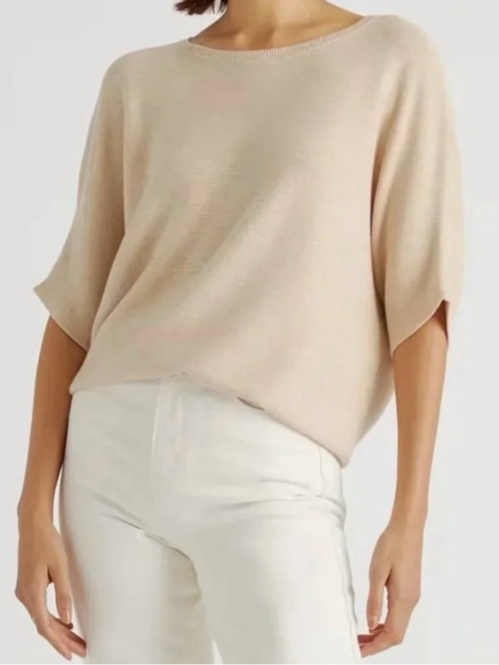Quince lightweight cotton cashmere Link-Stitch Dolman Sweater XL Minimalist